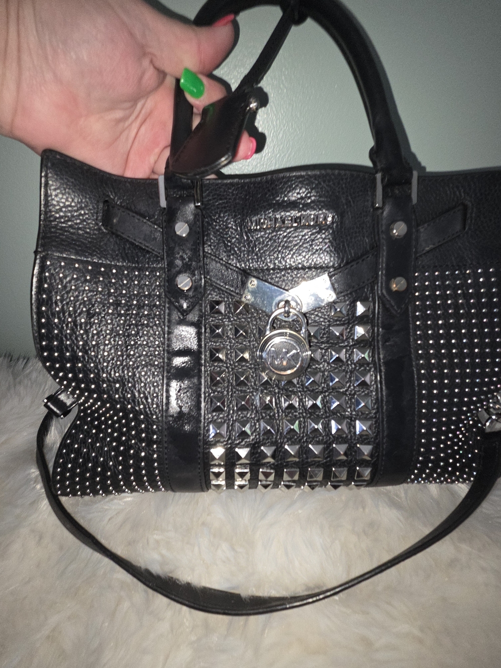 Michael Kors Black Studded Leather Tote Bag - Picture 4 of 7